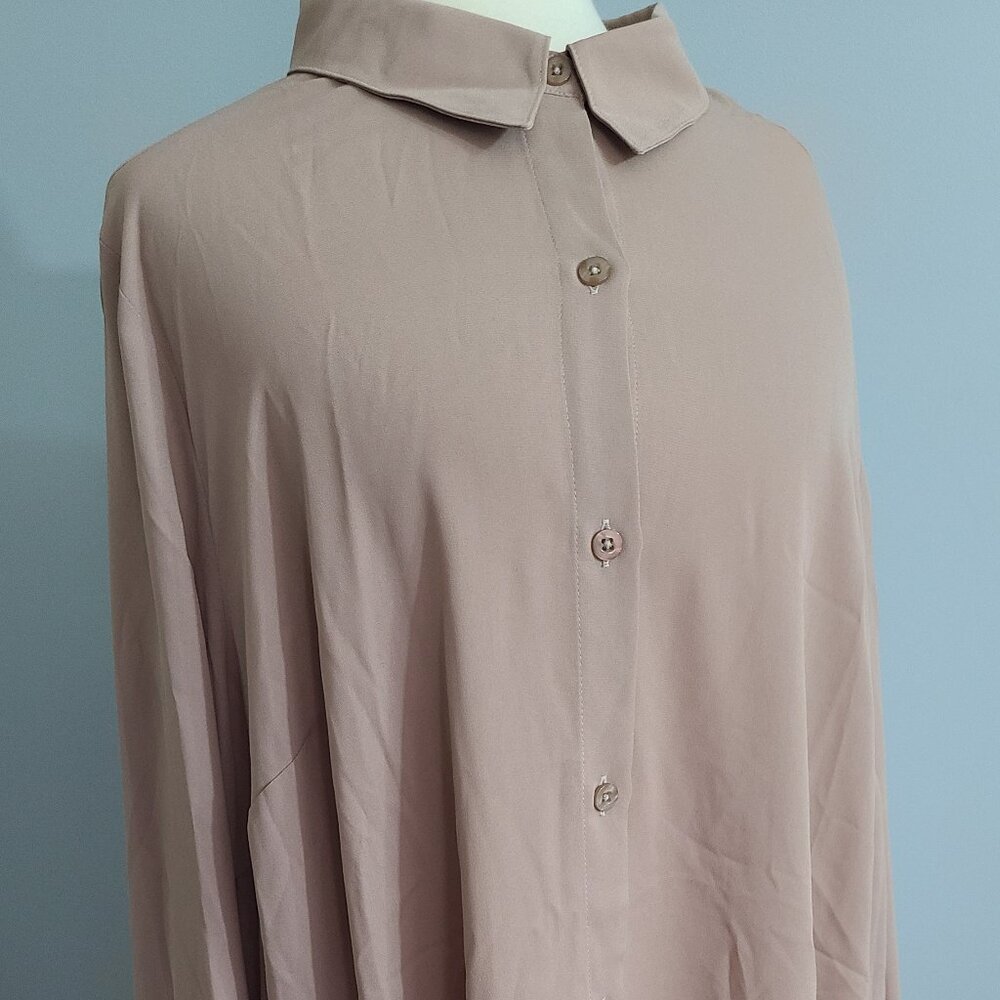 Stylish Taupe Long Sleeved Tunic Blouse 18W  31" long Gathered back S Graver